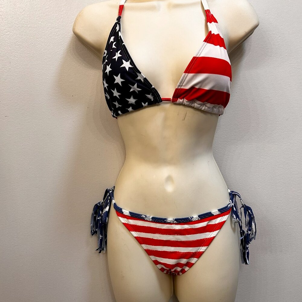 American Flag bikini, size Medium, with two bottoms